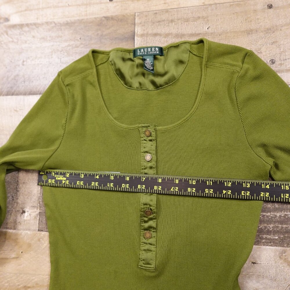 Lauren Ralph Lauren Women’s Ribbed Knit Dress Medium Olive‎ Green Button Front - Picture 5 of 11